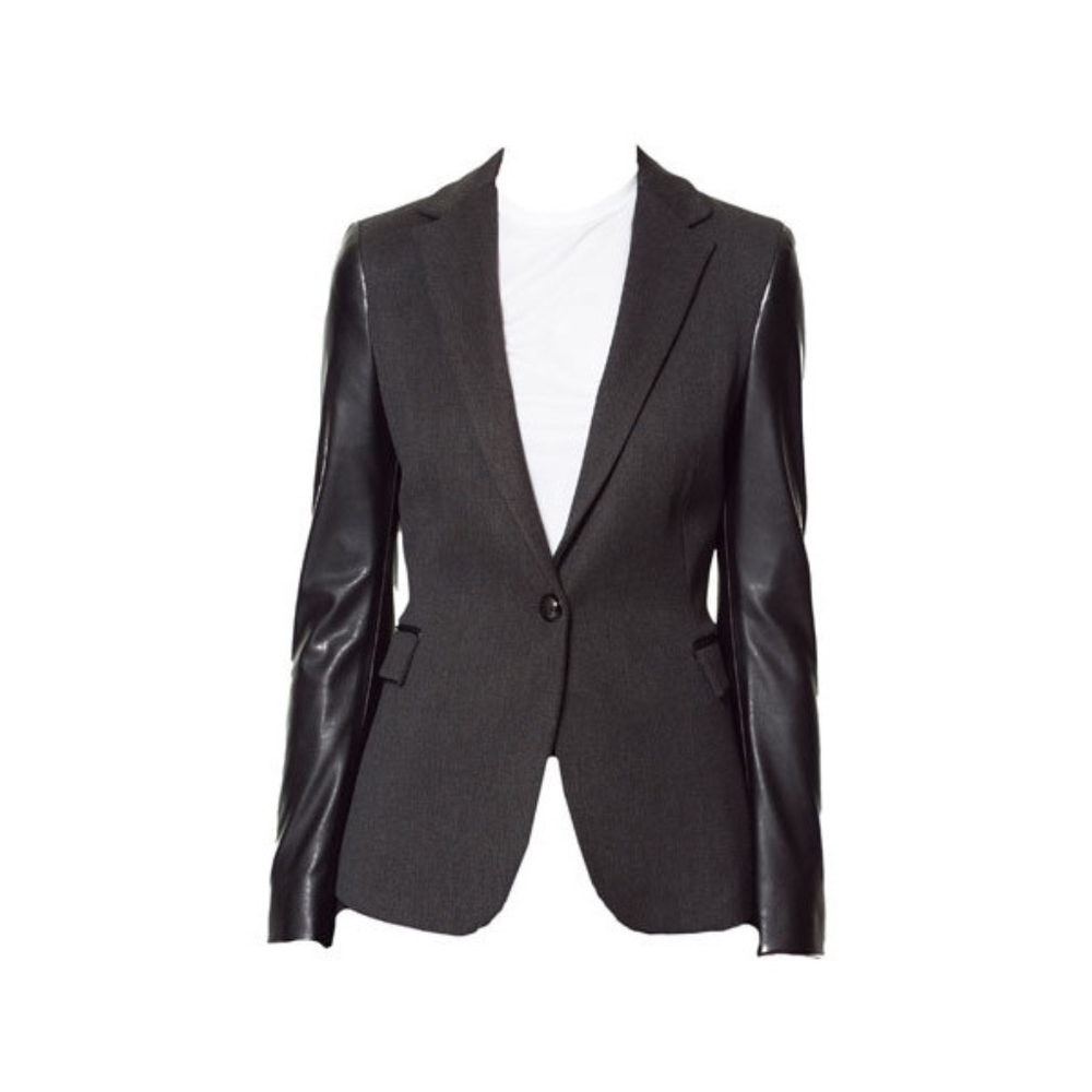 Zara Blazer With Faux Leather Sleeves
